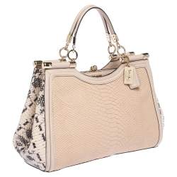 Pre Owned Coach Blush Pink Python Embossed Leather Madison Pinnacle Carrie Tote