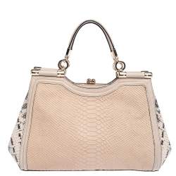 Pre Owned Coach Blush Pink Python Embossed Leather Madison Pinnacle Carrie Tote