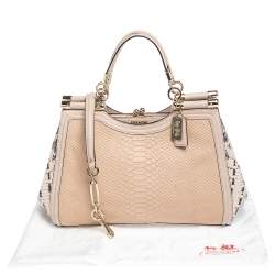 Pre Owned Coach Blush Pink Python Embossed Leather Madison Pinnacle Carrie Tote