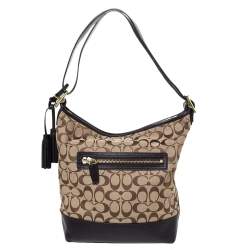 Coach Dark Brown/Beige Signature Canvas and Leather Legacy Hobo