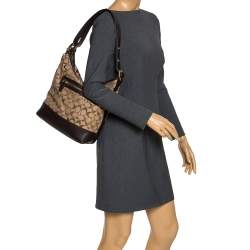 Coach Dark Brown/Beige Signature Canvas and Leather Legacy Hobo