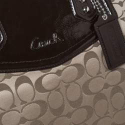 Coach Dark Brown/Beige Signature Canvas and Patent Leather Ashley North/South Satchel
