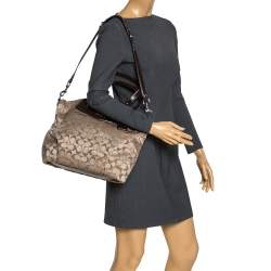 Coach Dark Brown/Beige Signature Canvas and Patent Leather Ashley North/South Satchel
