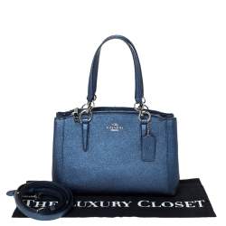 Coach Metallic Navy Blue Leather Mini Christie Carryall Satchel