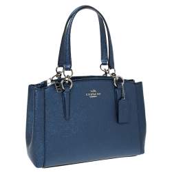 Coach Metallic Navy Blue Leather Mini Christie Carryall Satchel