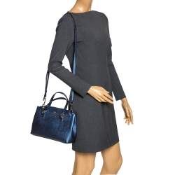 Coach Metallic Navy Blue Leather Mini Christie Carryall Satchel