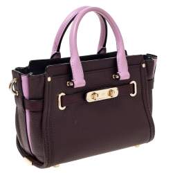 Pre Owned Coach Burgundy/Pink Leather Swagger 20 Carryall Top Handle Bag