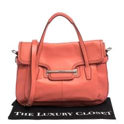 Coach Coral Orange Leather Taylor Marin Flap Satchel 