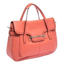 Coach Coral Orange Leather Taylor Marin Flap Satchel 