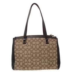 Coach Beige/Brown Canvass and Leather Etta Carryall Satchel