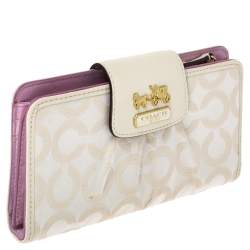 Pre Owned Coach Cream Signature Canvas and Leather Continental Wallet