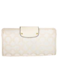 Pre Owned Coach Cream Signature Canvas and Leather Continental Wallet