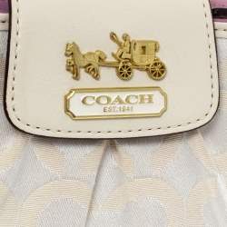 Pre Owned Coach Cream Signature Canvas and Leather Continental Wallet