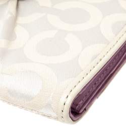 Pre Owned Coach Cream Signature Canvas and Leather Continental Wallet