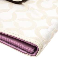 Pre Owned Coach Cream Signature Canvas and Leather Continental Wallet