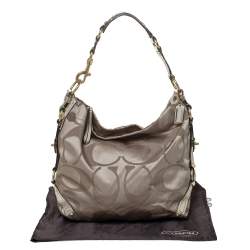Coach Gold Signature Canvas and Patent Leather Carly Hobo