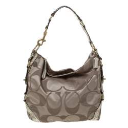 Coach Gold Signature Canvas and Patent Leather Carly Hobo Coach | TLC