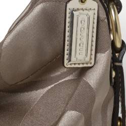Coach Gold Signature Canvas and Patent Leather Carly Hobo