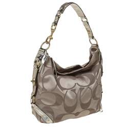 Coach Gold Signature Canvas and Patent Leather Carly Hobo