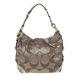 Coach Gold Signature Canvas and Patent Leather Carly Hobo