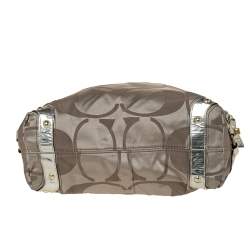 Coach Gold Signature Canvas and Patent Leather Carly Hobo