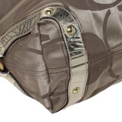 Coach Gold Signature Canvas and Patent Leather Carly Hobo