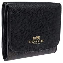 Pre Owned Coach Brown/Black Coated Canvas and Leather Trifold Wallet