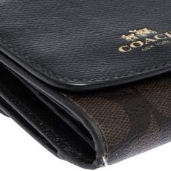 Pre Owned Coach Brown/Black Coated Canvas and Leather Trifold Wallet