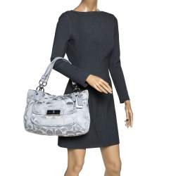 Coach Grey Signature Canvas and Lizard Embossed Leather Small Kristin Hobo