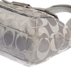 Coach Grey Signature Canvas and Lizard Embossed Leather Small Kristin Hobo