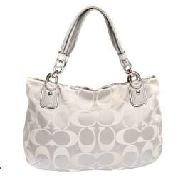 Coach Grey Signature Canvas and Lizard Embossed Leather Small Kristin Hobo