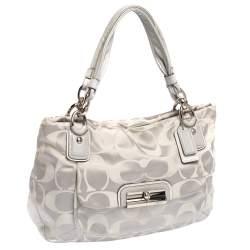 Coach Grey Signature Canvas and Lizard Embossed Leather Small Kristin Hobo