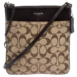 Coach Brown/Beige Signature Canvas and Leather Swingpack Crossbody Bag