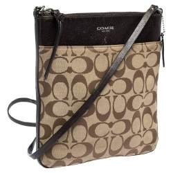 Coach Brown/Beige Signature Canvas and Leather Swingpack Crossbody Bag