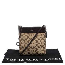 Coach Brown/Beige Signature Canvas and Leather Swingpack Crossbody Bag