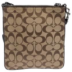 Coach Brown/Beige Signature Canvas and Leather Swingpack Crossbody Bag