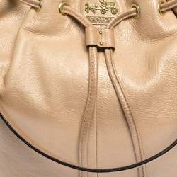 Coach Beige Leather Drawstring Hobo 