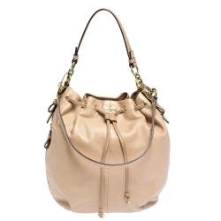 Coach Beige Leather Drawstring Hobo 