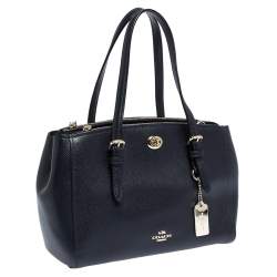 Coach Navy Blue Leather Turnlock Carryall Satchel