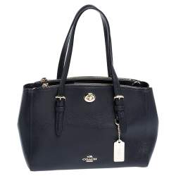 Coach Navy Blue Leather Turnlock Carryall Satchel