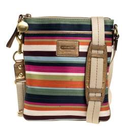 مملوكة مسبقًا Coach Multicolor Striped Nylon and Leather Swingpack Crossbody Bag