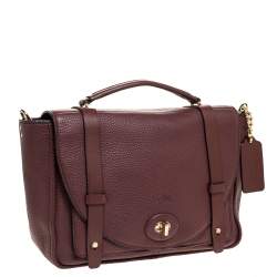 Pre Owned حقيبة كوتش جلد عنابي بقفل دوار