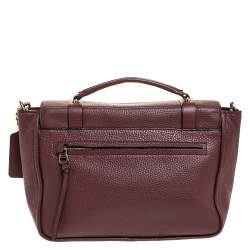 Pre Owned حقيبة كوتش جلد عنابي بقفل دوار