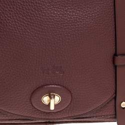 Pre Owned حقيبة كوتش جلد عنابي بقفل دوار