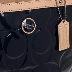 Pre Owned Coach Blue/Beige Patent Leather Peyton Tote