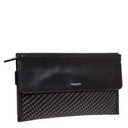 Pre Owned حقيبة كلتش كوتش جلد رصاصي/أسود مغزولة بقلاب