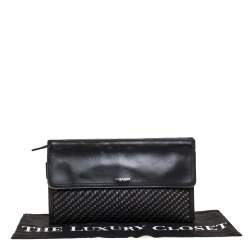 Pre Owned حقيبة كلتش كوتش جلد رصاصي/أسود مغزولة بقلاب