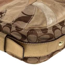Coach Beige/Metallic Signature Patched Canvas and Leather Hobo