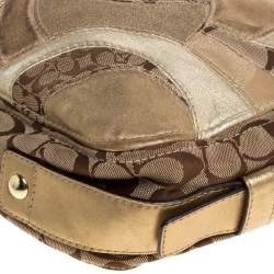 Coach Beige/Metallic Signature Patched Canvas and Leather Hobo