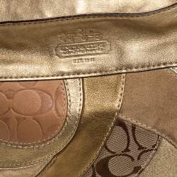 Coach Beige/Metallic Signature Patched Canvas and Leather Hobo